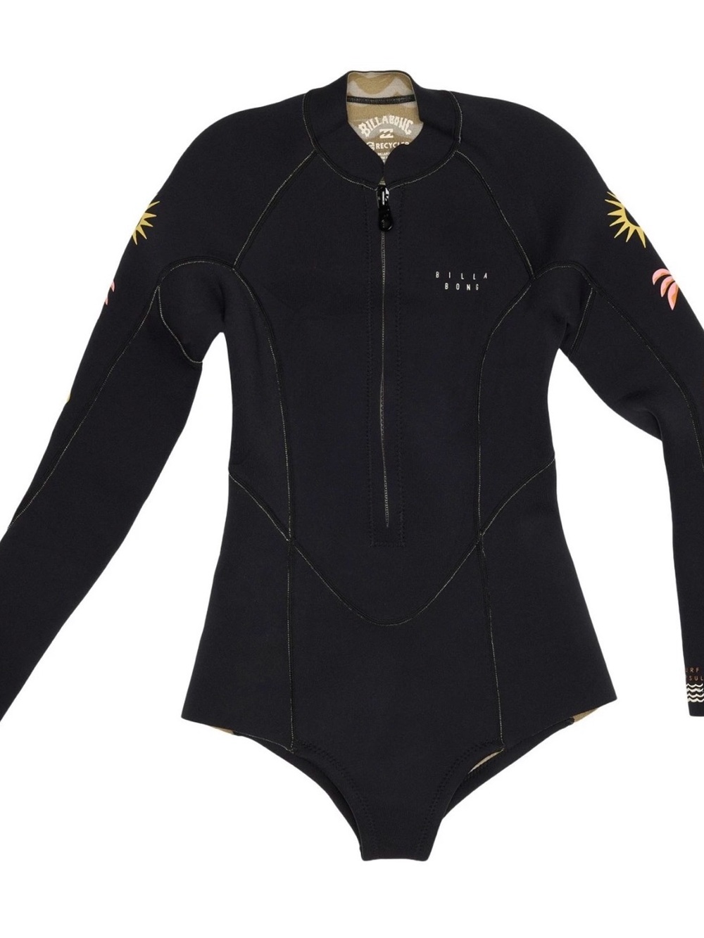 NWT Billabong Womens Salty Dayz Natural LS Zip Front Hidden Palms Wetsuit Large